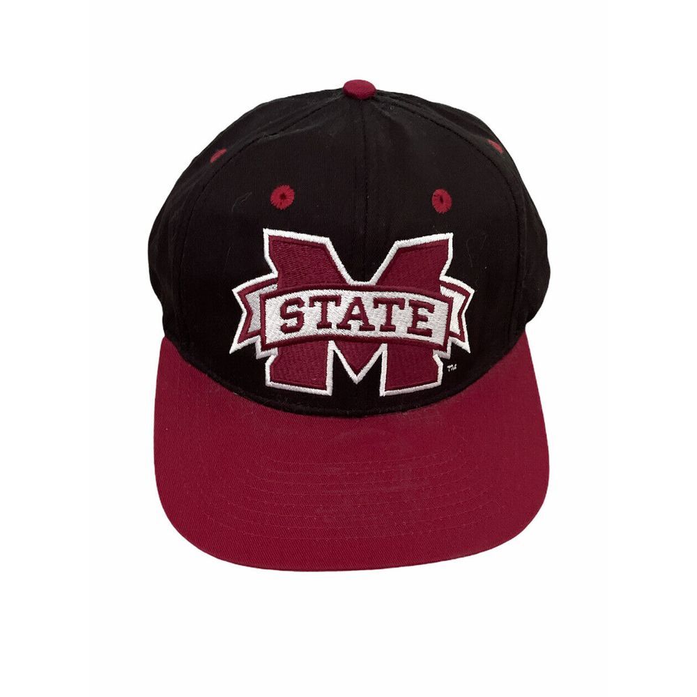 Vtg Mississippi State Bulldogs Red/Black Embroidered Adjustable Snapback Hat Cap